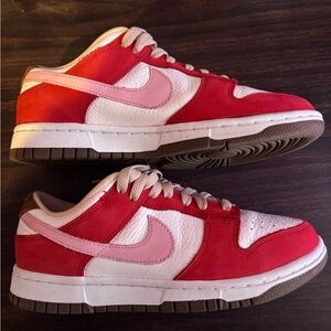 Nike Red and White Sneakers with Pink Swoosh